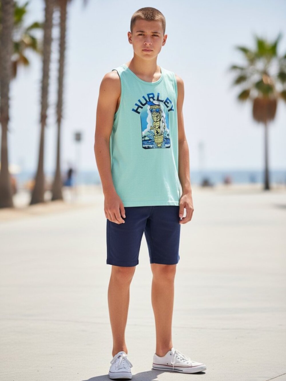 Hurley Tank Top Boys XL Mint Green Excellent Tiki Surf Graphic Sleeveless Tee